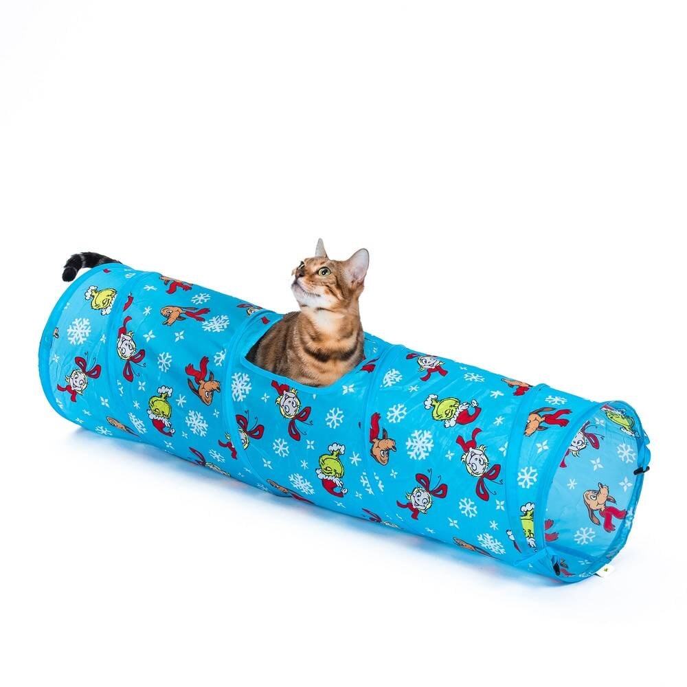 The Grinch Pop Up Cat Tunnel Toy Blue Christmas Crinkle Play Enrichment Exercise